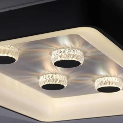 Rechthoekige LED plafondlamp zwart met kristaleffect