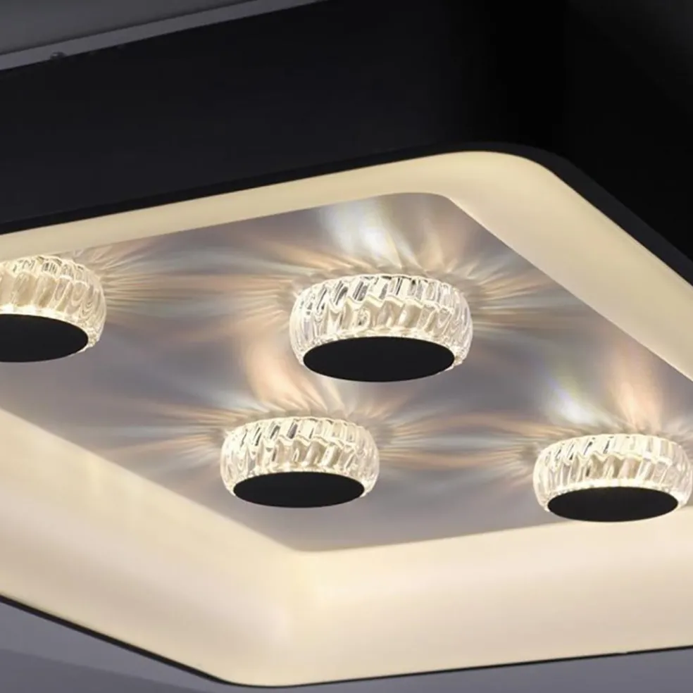 Rechthoekige LED plafondlamp zwart met kristaleffect