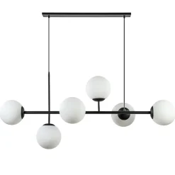 Retro eettafel hanglamp zwart met witte glazen bollen