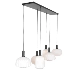 Retro 6-lichts hanglamp opaal glas met relief