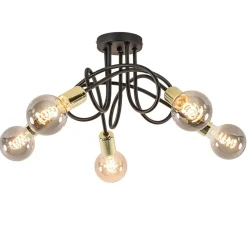 Retro plafondlamp zwart met gouden pendels