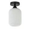 Retro plafondlamp zwart met wit glas