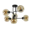 Retro plafondlamp zwart met amber glas 6-lichts