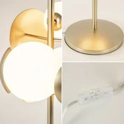 Retro tafellamp goud met wit glas