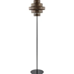 Retro vloerlamp zwart met walnoot houten kap