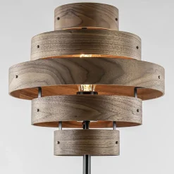 Retro vloerlamp zwart met walnoot houten kap