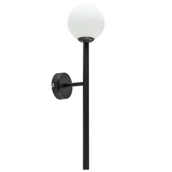 Retro wandlamp zwart met witte glazen bol