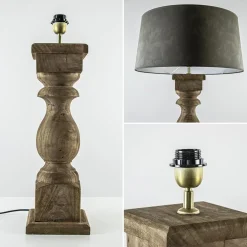 Robuuste lampvoet Cadore massief hout met brons