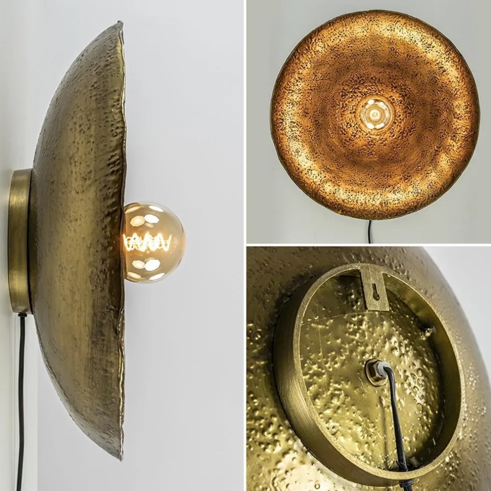 Robuuste wandlamp Neva rond 50 cm antiek brons