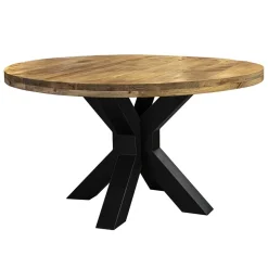 Ronde eettafel mangohout met zwarte poot Ø130 cm