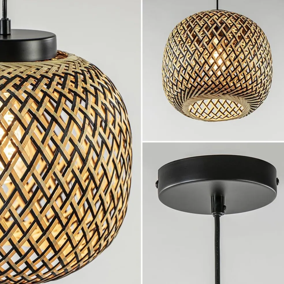 Ronde hanglamp bamboe naturel met zwart