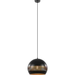Ronde hanglamp koepel zwart/goud 40 cm