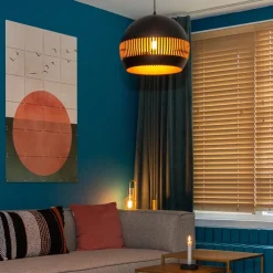 Ronde hanglamp koepel zwart/goud 40 cm