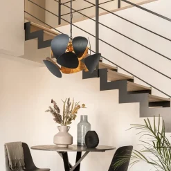 Ronde hanglamp textured black met ambachtelijk brons