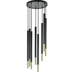 Ronde 8-lichts hanglamp cilinders zwart goud