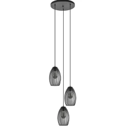 Ronde 3-lichts hanglamp met draadkappen mat zwart