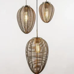 Ronde 3-lichts hanglamp Yaelle antiek brons met zwart