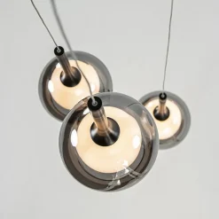 Ronde 3-lichts hanglamp zwart met smoke glas