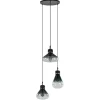 Ronde 3-lichts hanglamp zwart met smoke/helder glas