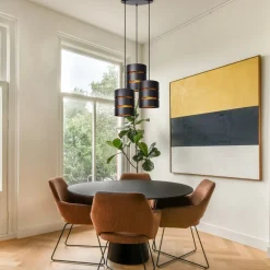 Ronde 3-lichts hanglamp zwart met goud