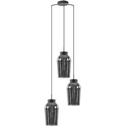 Ronde 3-lichts hanglamp zwart/marmer met smoke glas