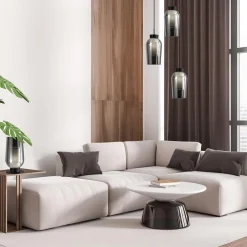 Ronde 3-lichts hanglamp zwart/marmer met smoke glas