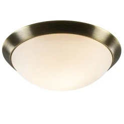 Ronde plafondlamp brons met wit glazen kap