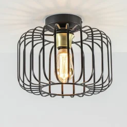 Ronde plafondlamp draad zwart met goud