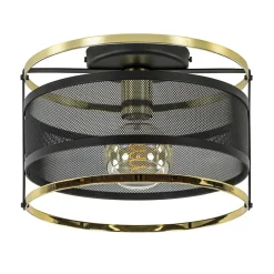 Ronde plafondlamp gaas mat zwart met hoogglans goud