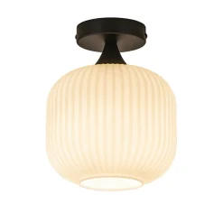 Ronde plafondlamp retro zwart met wit glas