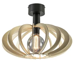 Scandinavische plafondlamp mat zwart met houten kap