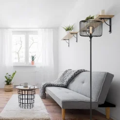 Scandinavsiche vloerlamp zwart met draadkorf