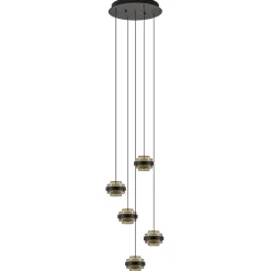 Sfeervolle 5-lichts hanglamp zwart/champagne inclusief LED