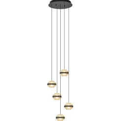 Sfeervolle 5-lichts hanglamp zwart/champagne inclusief LED