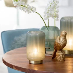 Sfeervolle tafellamp Lipa grijs groen op baterijen Light & Living