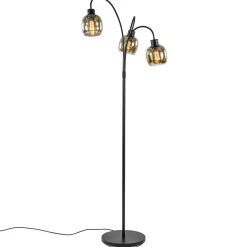 Sierlijke vloerlamp mat zwart met smoke glazen kappen