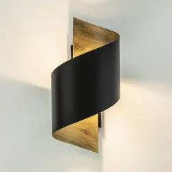 Sierlijke wandlamp krul zwart met goud