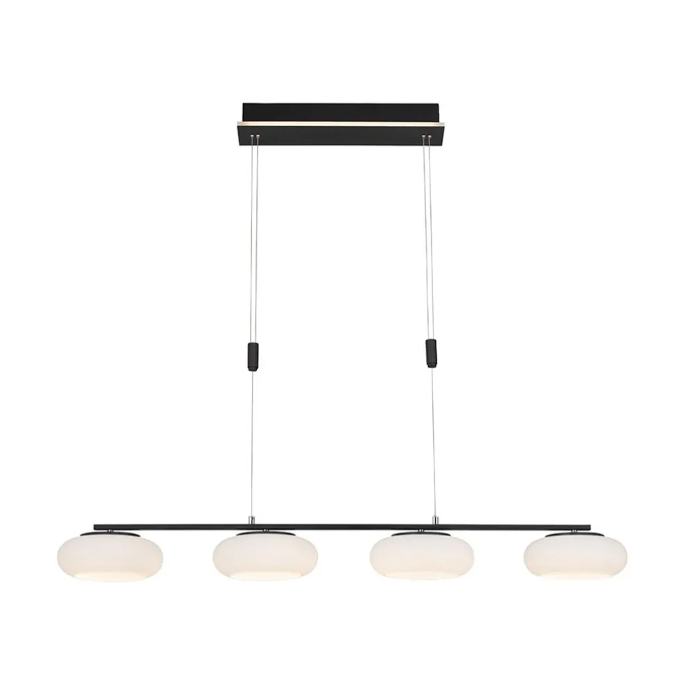 Smart eettafelhanglamp mat zwart met opaal glas