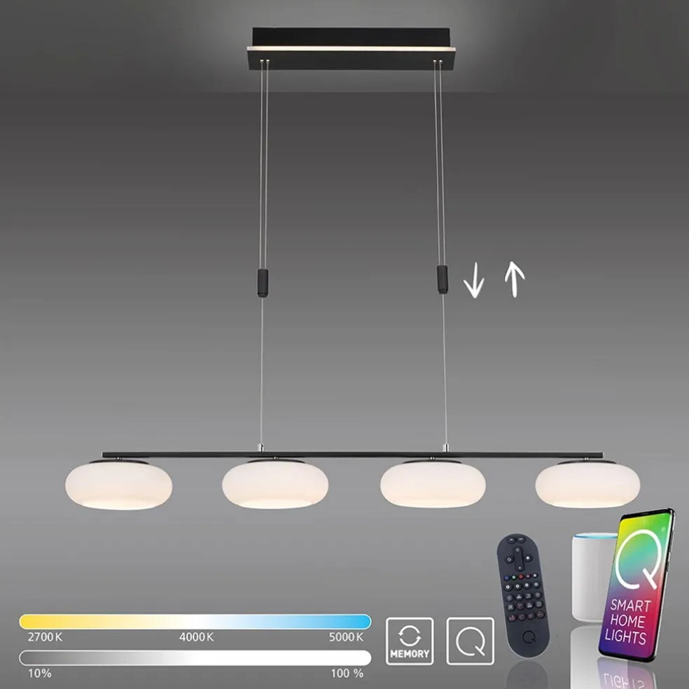 Smart eettafelhanglamp mat zwart met opaal glas