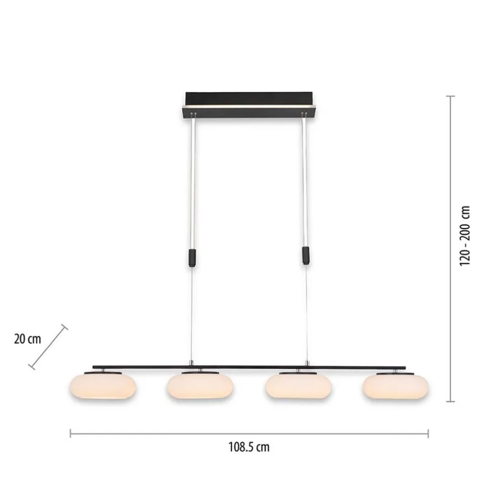 Smart eettafelhanglamp mat zwart met opaal glas