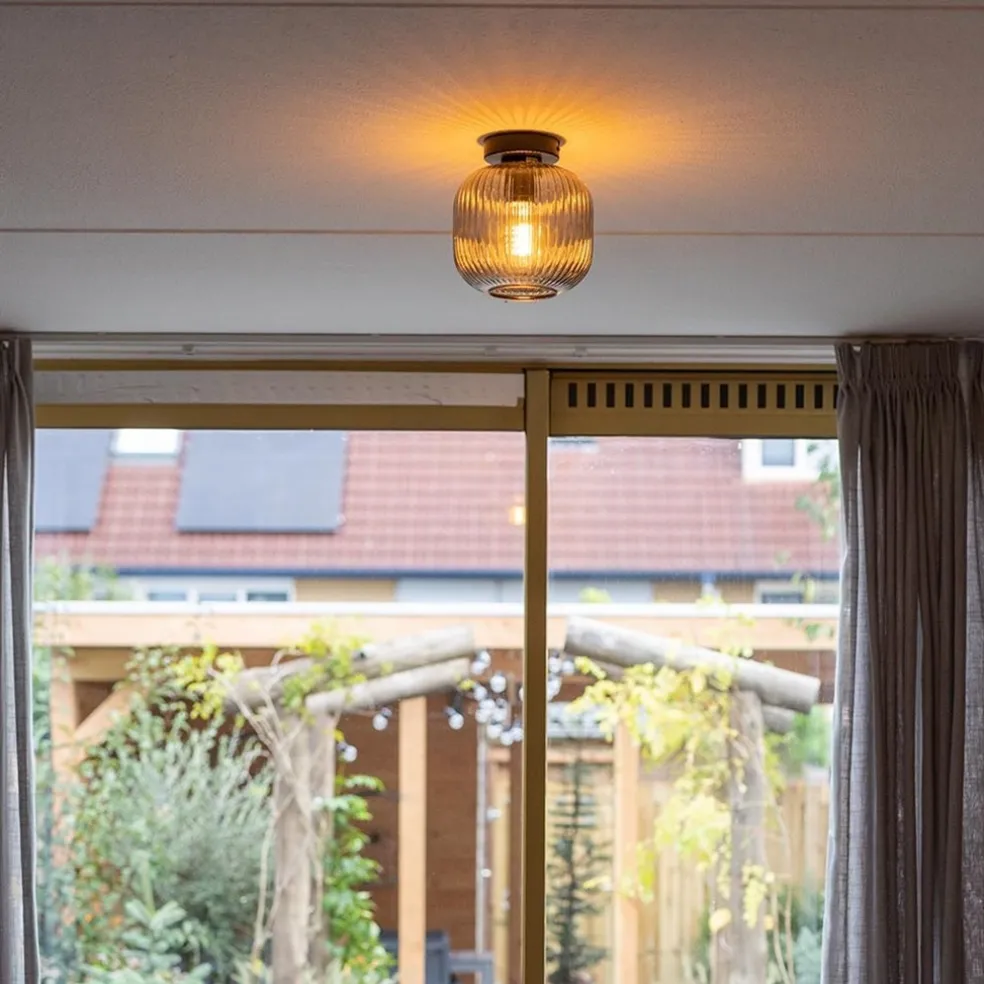 Smoke glazen plafondlamp met zwarte bevestiging