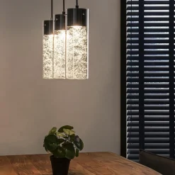 Speelse hanglamp zwart met helder glas 3-lichts