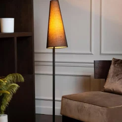 Staande schemerlamp mat zwart met linnen kap