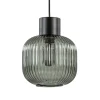 Stijlvolle hanglamp smoke glas geribbeld met zwart