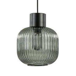 Stijlvolle hanglamp smoke glas geribbeld met zwart