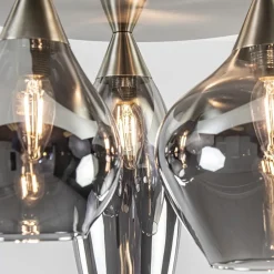 Stijlvolle plafondlamp nikkel mat met smoke glas