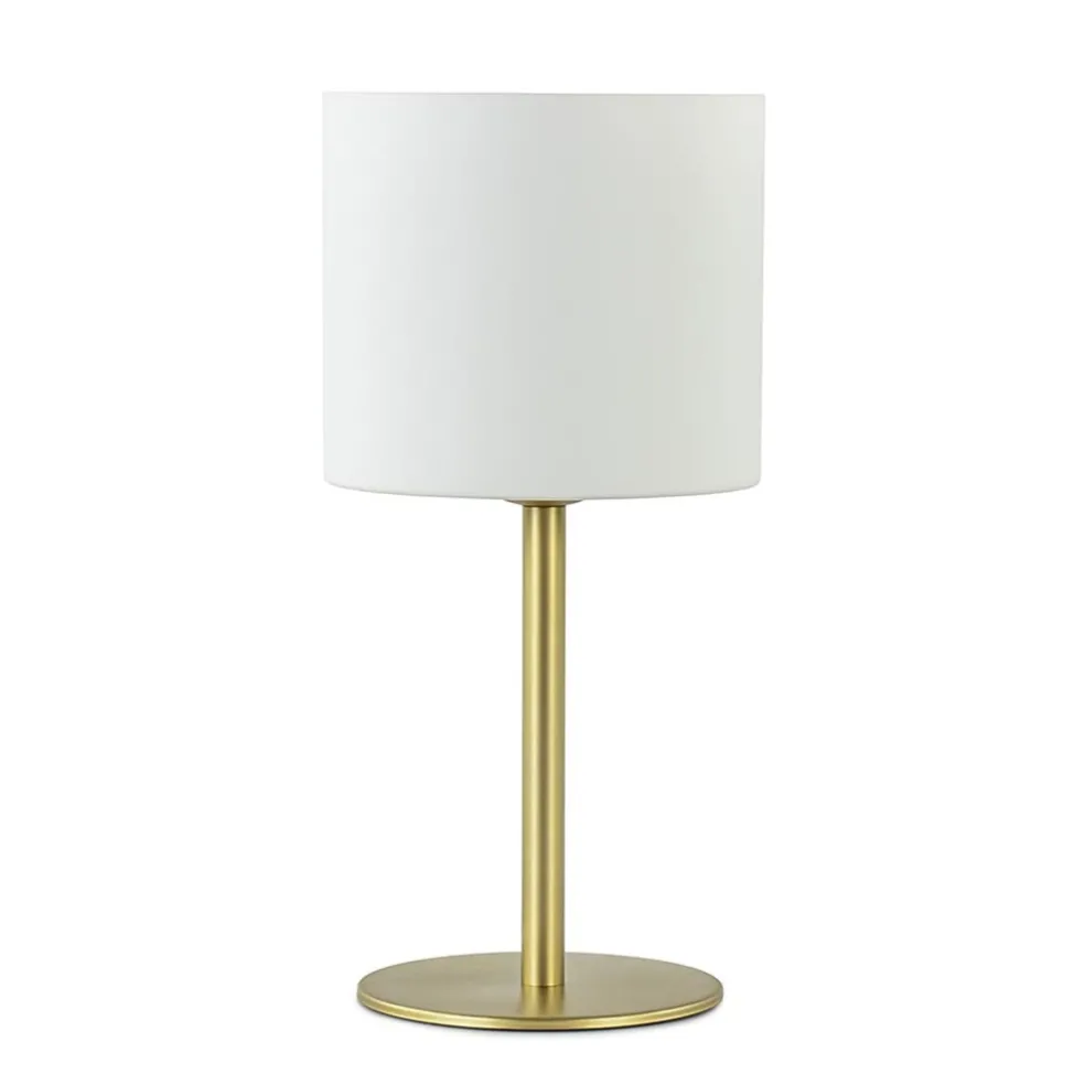 Stijlvolle tafellamp mat goud met wit glas