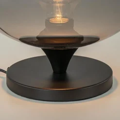Stijlvolle tafellamp zwart met smoke/titanium glazen bol