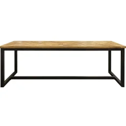 Stoere eettafel mangohout met visgraat en zwarte poot