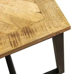 Stoere eettafel mangohout met visgraat en zwarte poot